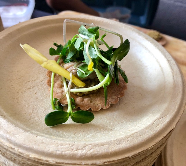 New Kitchens on the Block, Oyster, Oyster: toasted spelt cracker with spring peas and smoked oyster
